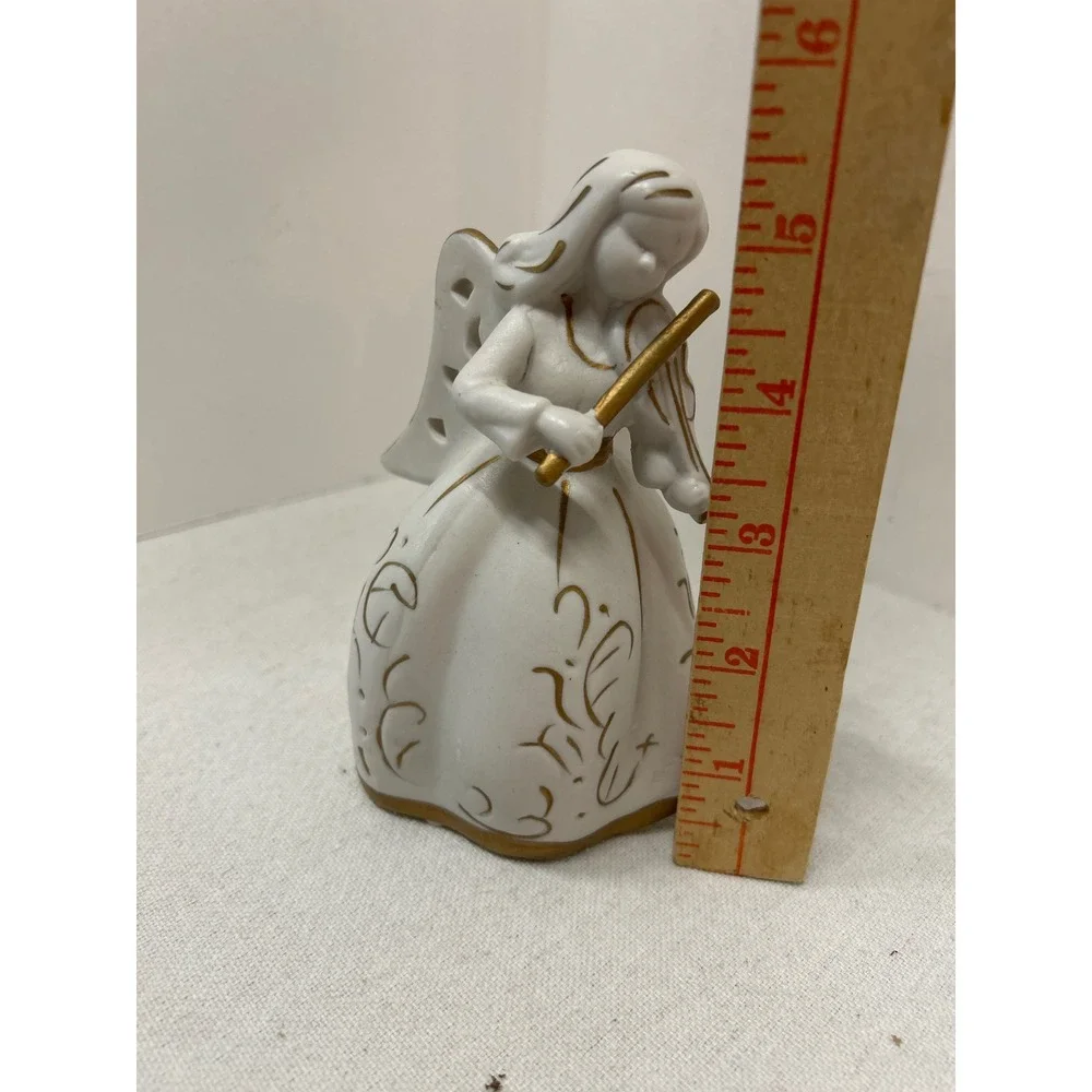 White Bisque Angel Figurine Playing Violin Gold‎ Trim Angel Christmas Decor